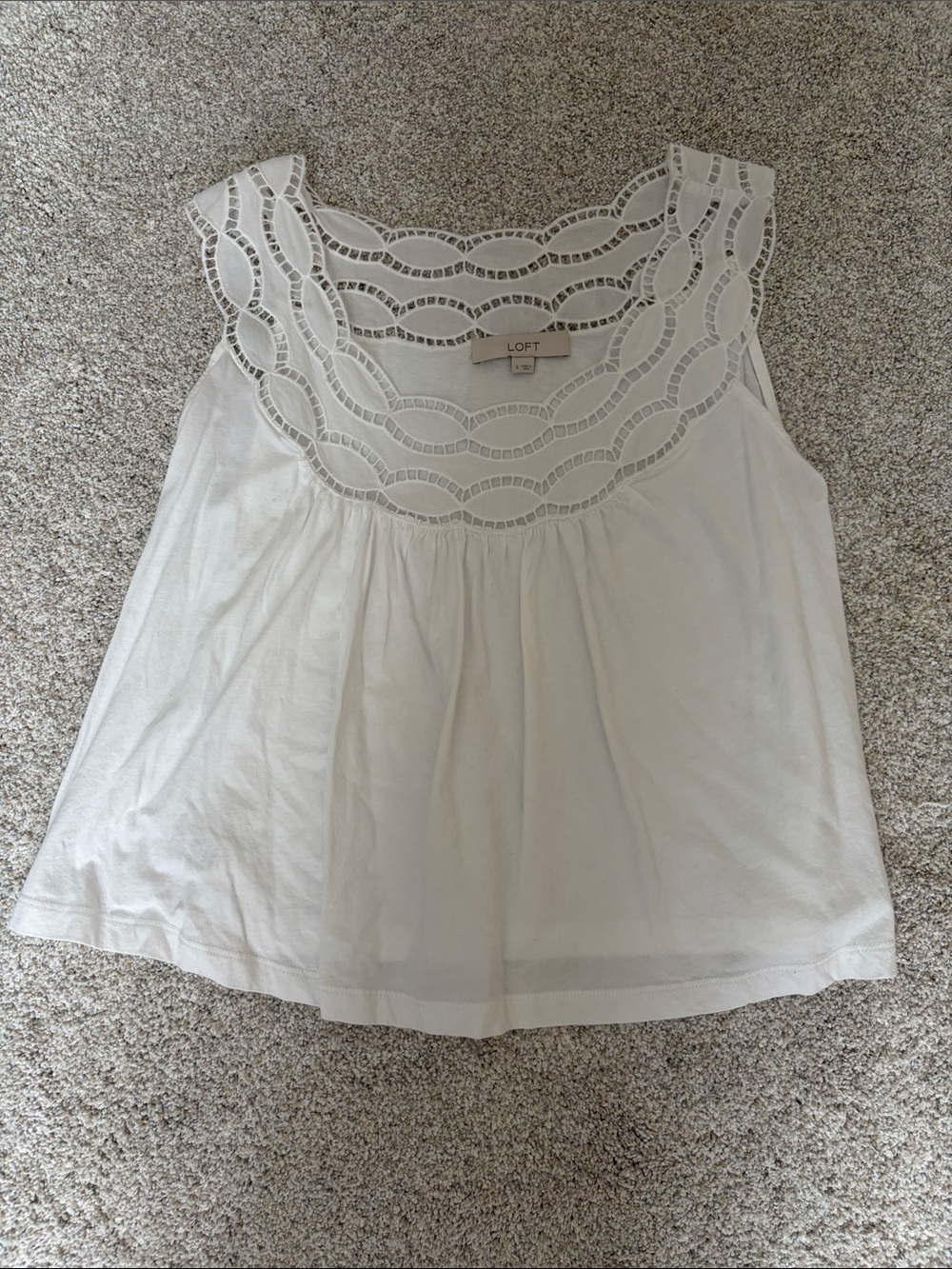 LOFT White Eyelet Yoke Sleeveless Blouse